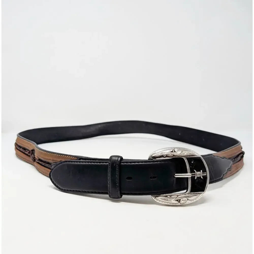 Justin Belt Aged Bark Fenced In Brown Black Leather Western C10813 Men's Size 44